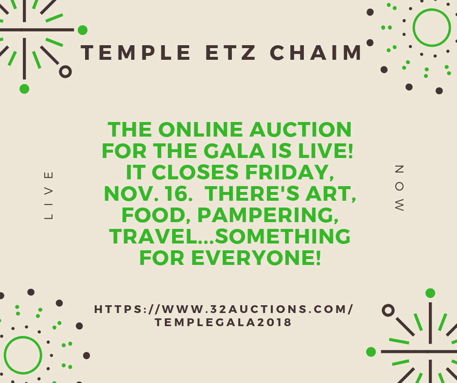 Temple Etz Chaim Gala Online AuctionIf you would like to donate in honor of our highlighted guests, please email us at gala@temple-etzchaim.org